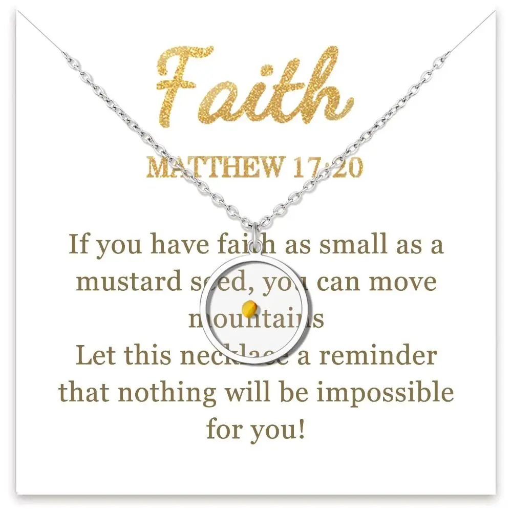 Christian Gift Mustard Seed Necklace Gold Color Stainless Steel Pendant Necklace Silver Color the Seed of Faith Chain Necklace
