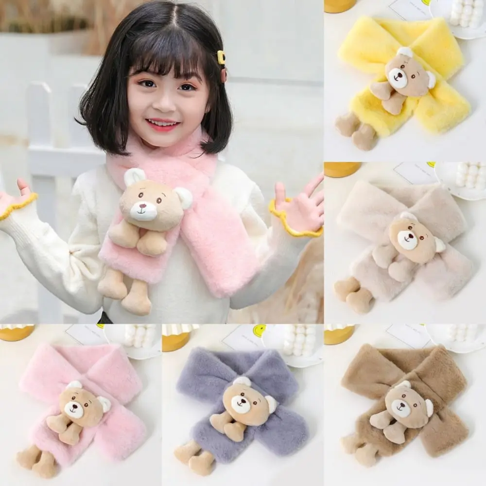 New Cartoon Bear Winter Scarfs Neck Protection Warm Plush Neckscarf Neck Accessories Cute Children's Scarf for Boys Girls