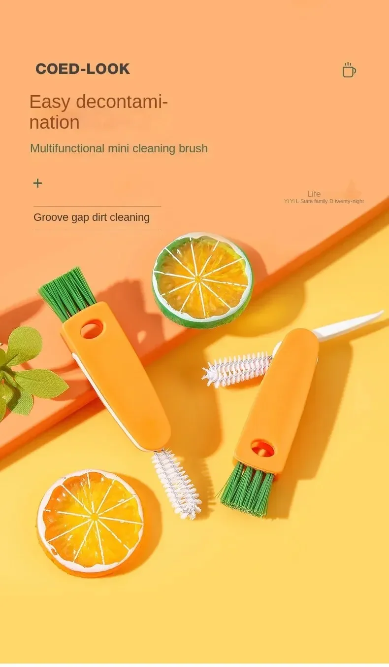 Cleaning brush set for bottle caps and straws
