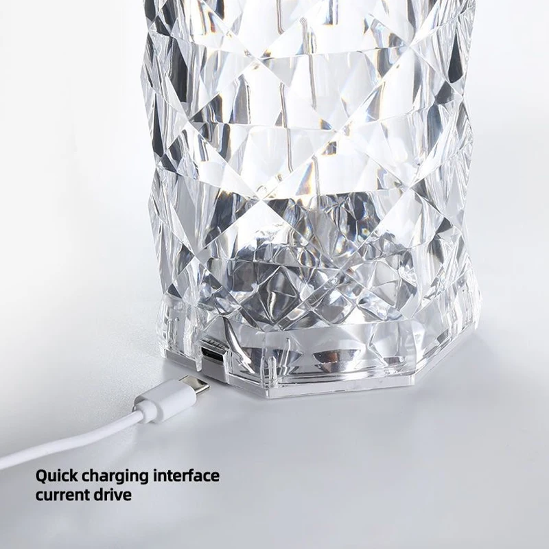 LED Crystal Table Lamp Rose Light Projector 3/16 Colors Touch Night Light Romantic Diamond Atmosphere USB Home Bar Decor