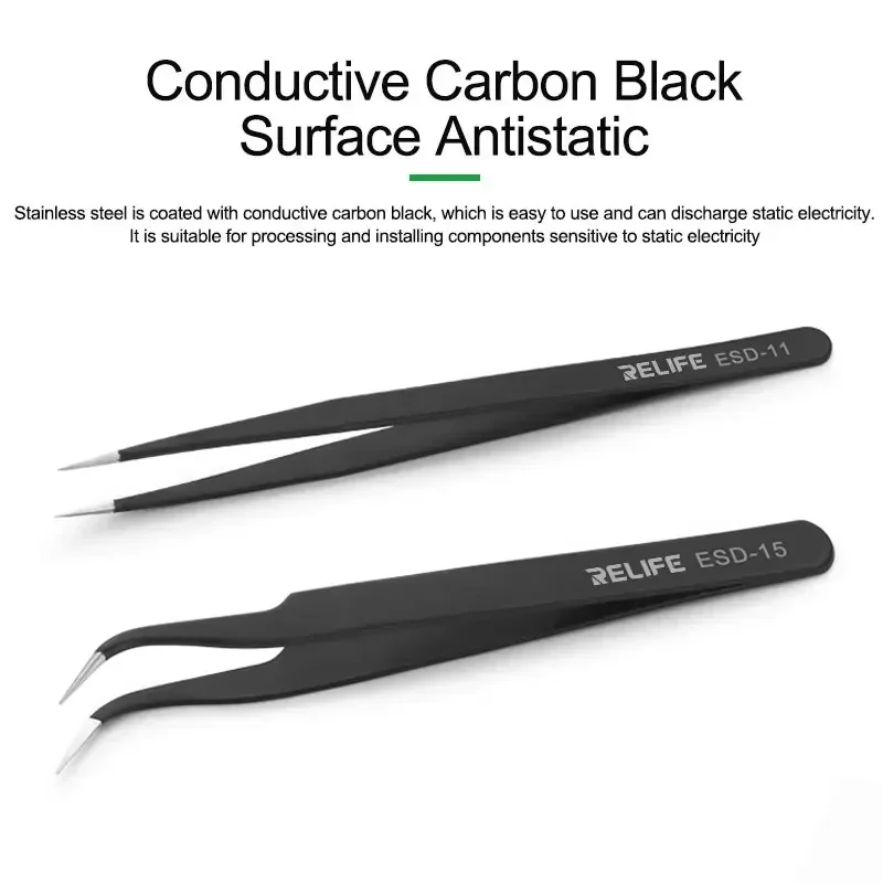 RELIFE RL-ESD-11/15 Anti-Static Antimagnetic Precision ESD Tweezers Electronic Phone Motherboard flying wire Repair Tools