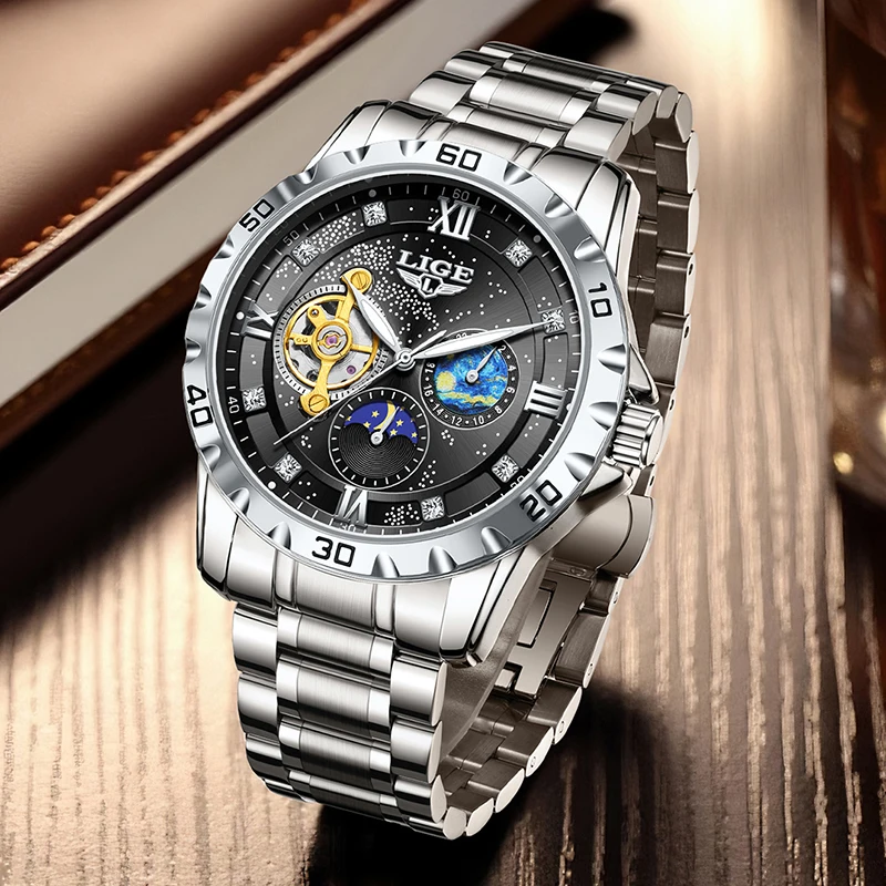 LIGE Fashion Top Brand Luxury Mechanical Wristwatches For Men Casual Business Men Watch Waterproof Luminous Automatic Watch Men
