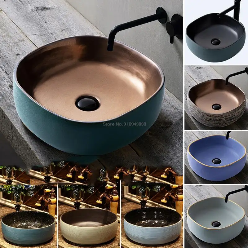 

Art Countertop Basin Color Basin European-style Ceramic Washbasin Metal Glaze Bathroom Countertop Washbasin