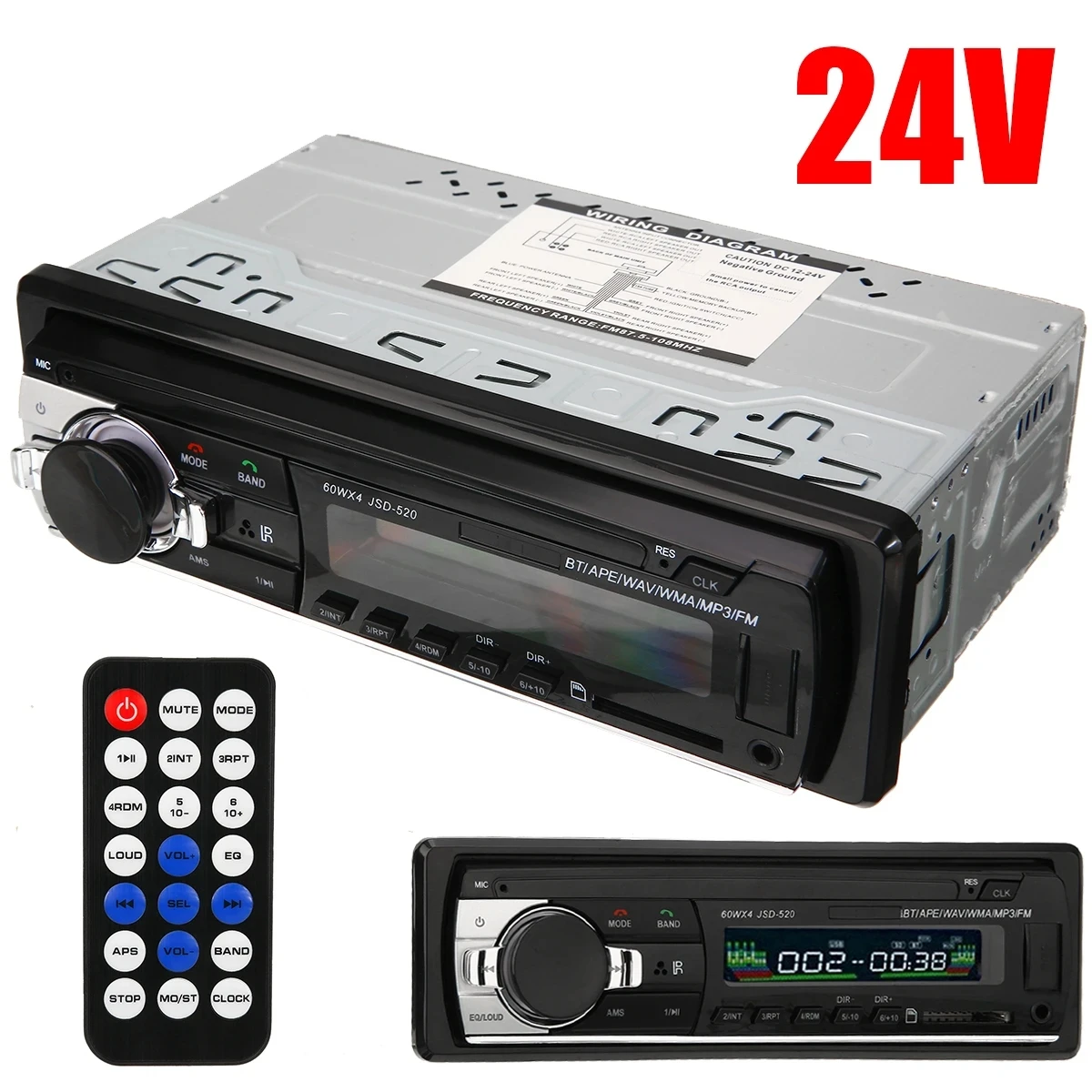 

24V Digital Car MP3 Player 60Wx4 FM Radio Stereo Audio USB/SD Support bluetooth-compatible MP3/WMA Volume Control JSD-520