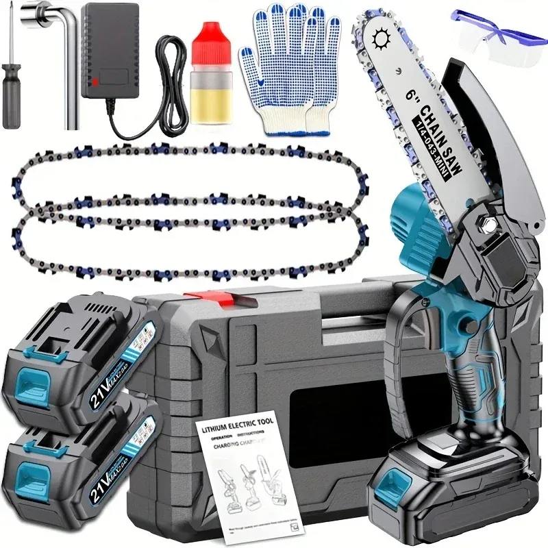 Lightweight Cordless Mini Chainsaw-Portable Handheld Electric Tree Cutter with Splash Guard,Security Lock & Rechargeable Battery