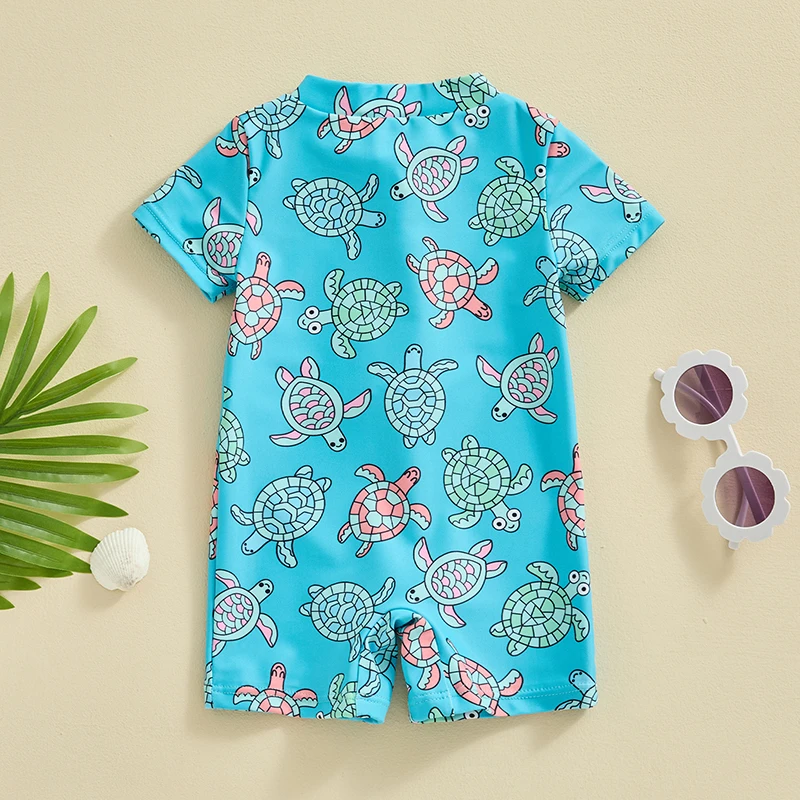 FOCUSNORM 2 Colors Summer Baby Boys Beachwear 0-3Y Short Sleeve Turtle Dolphin Print Swimsuit Jumpsuit Summer Swimwear