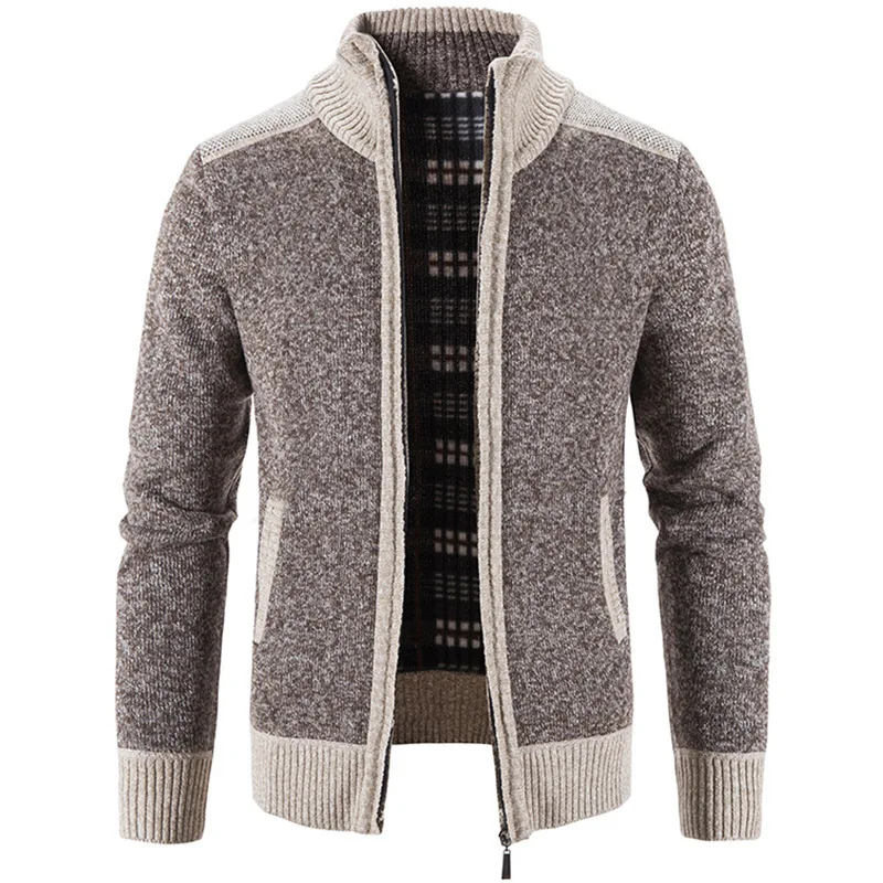 European and American Men's Plush and Thick Autumn and Winter Knitwear Patchwork Sweater Jacket Men's jacket Cardigan