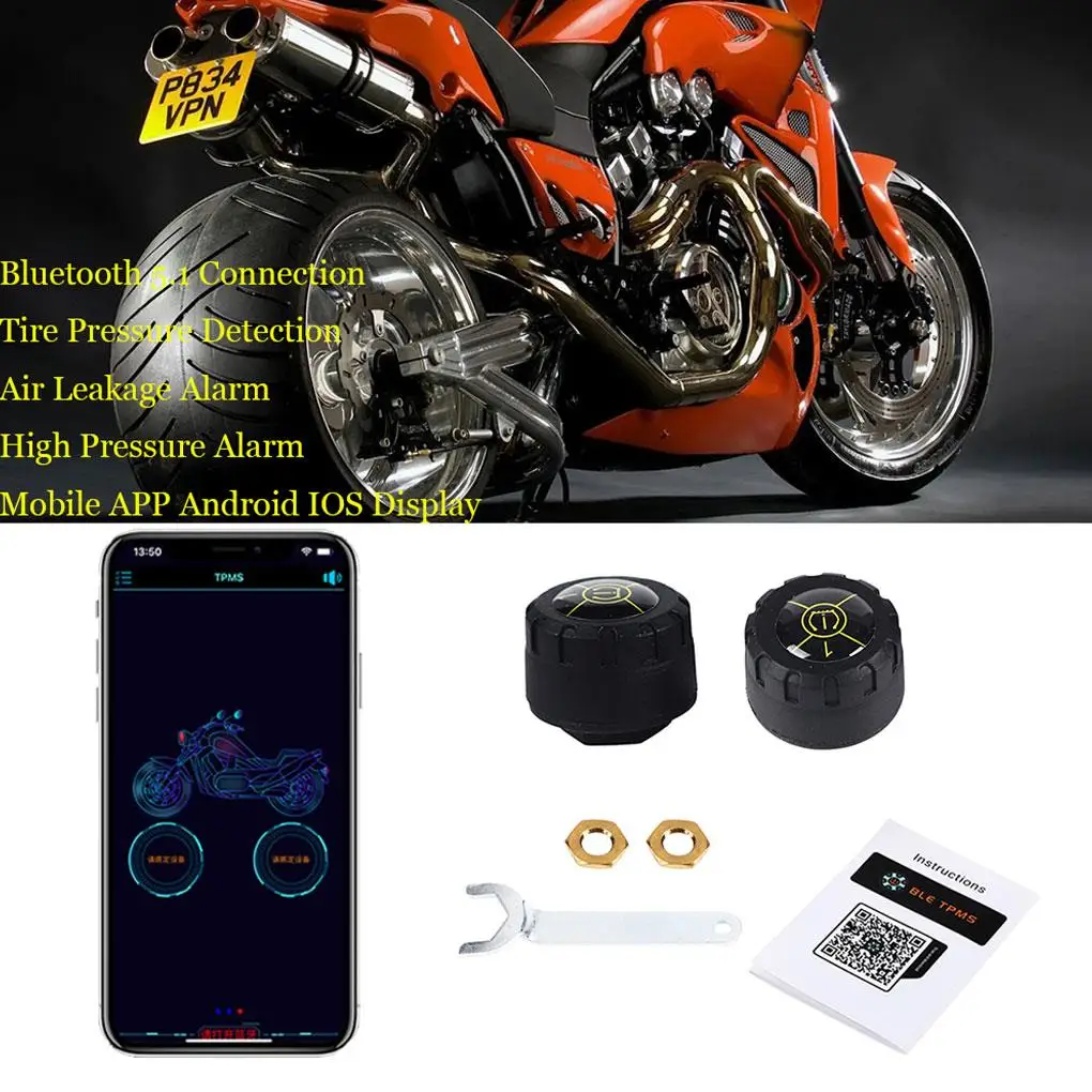 Motorcycle TPMS 2/4 Sensors Bluetooth 5.1 Tire Pressure Monitoring System for Android/iOS