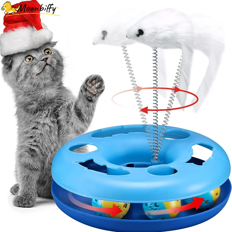 

Funny Cat Toys for Indoor Cats Interactive Kitten Toys Roller Tracks with Mouse Spring Pet Toy with Exercise Balls Teaser Mouse