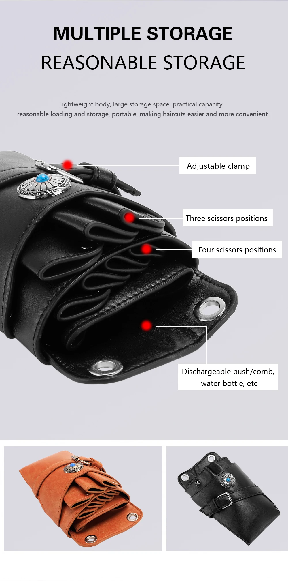 Description Picture 5 of itemNew Barber Hair Scissors Bag Hairdressing Tools Scissors Kit Bags 7 Grids Barber Scissor Holster Pouch with Removable Belt