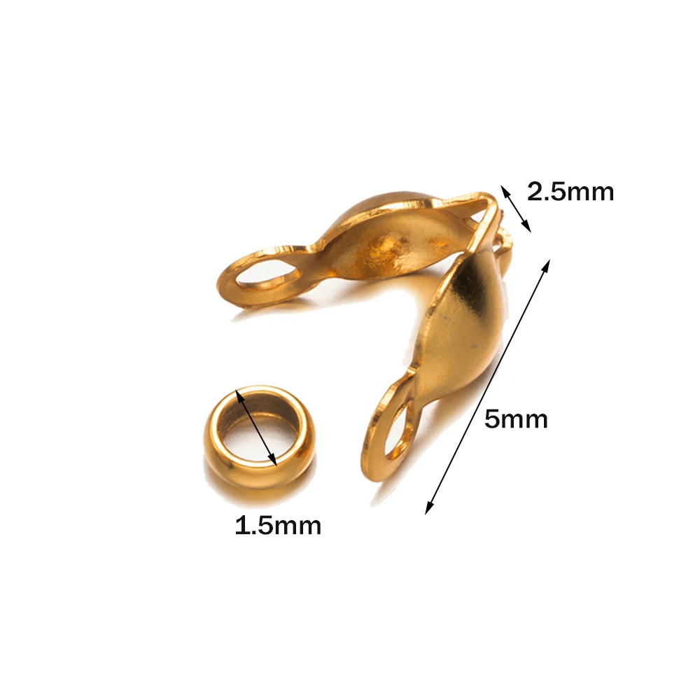 50 Sets Edelstahl-Quetschperlen-Knotenabdeckungen, Perlenspitzen, Endperlen für DIY-Armbänder, Halsketten, Schmuckherstellung, Bastelbedarf – Detail 1