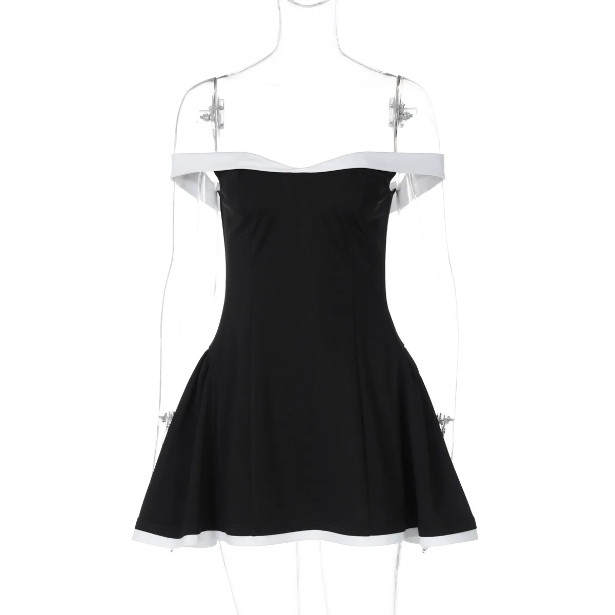 Sexy Tube Top Gown Dress For Women Slim Contrast Color Mini Dresses Elegant Backless One-Shoulder Clothes Female Chic