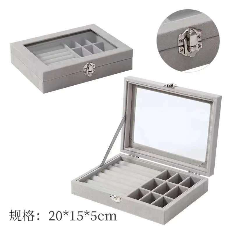 Necklace Earring Jewelry Storage Box Transparent Glass Velvet Organizer Box Dust-proof Household Accessory Packaging Boxs 6