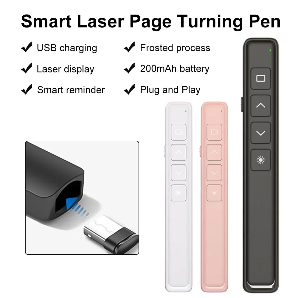 

Wireless Powerpoint Pen Presentation Clicker USB Rechagable Remote Control Pen for Office Teaching Projector PPT Presenter