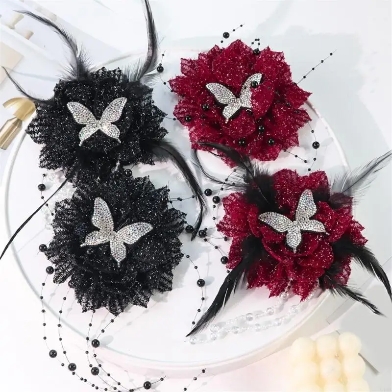 15cm 3D Feathered Butterfly Flower Applique for Handmade Evening Gown Sewing Flower for Dress Corsage Sewing On Applique