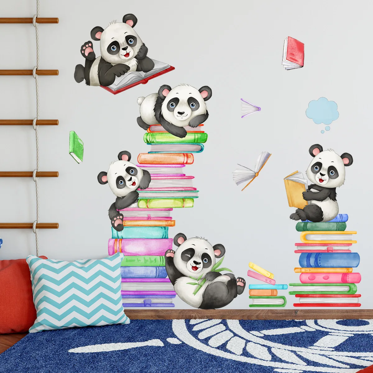2pcs Animal Panda Book Cartoon Wall Stickers Dormitory Background Wall Home Decoration Wall Stickers Mural Wallpaper Ms6263 2pcs cartoon cat little fish dried clothes bar wall stickers laundry room bathroom home decoration wall sticker wallpaper ms581