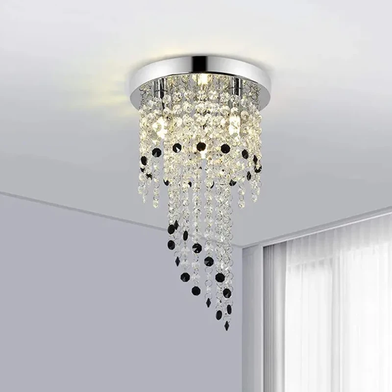 

Mini Modern Crystal Chandeliers Round Flush Mount Ceiling Light LED Chandelier for Hallway Kitchen Foyer