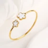 Classic Luxury Stainless Steel Five Leaf Flower Open Bangle High Quality Women Fashion Party Jewelry Gift Daily Wear Clover 2