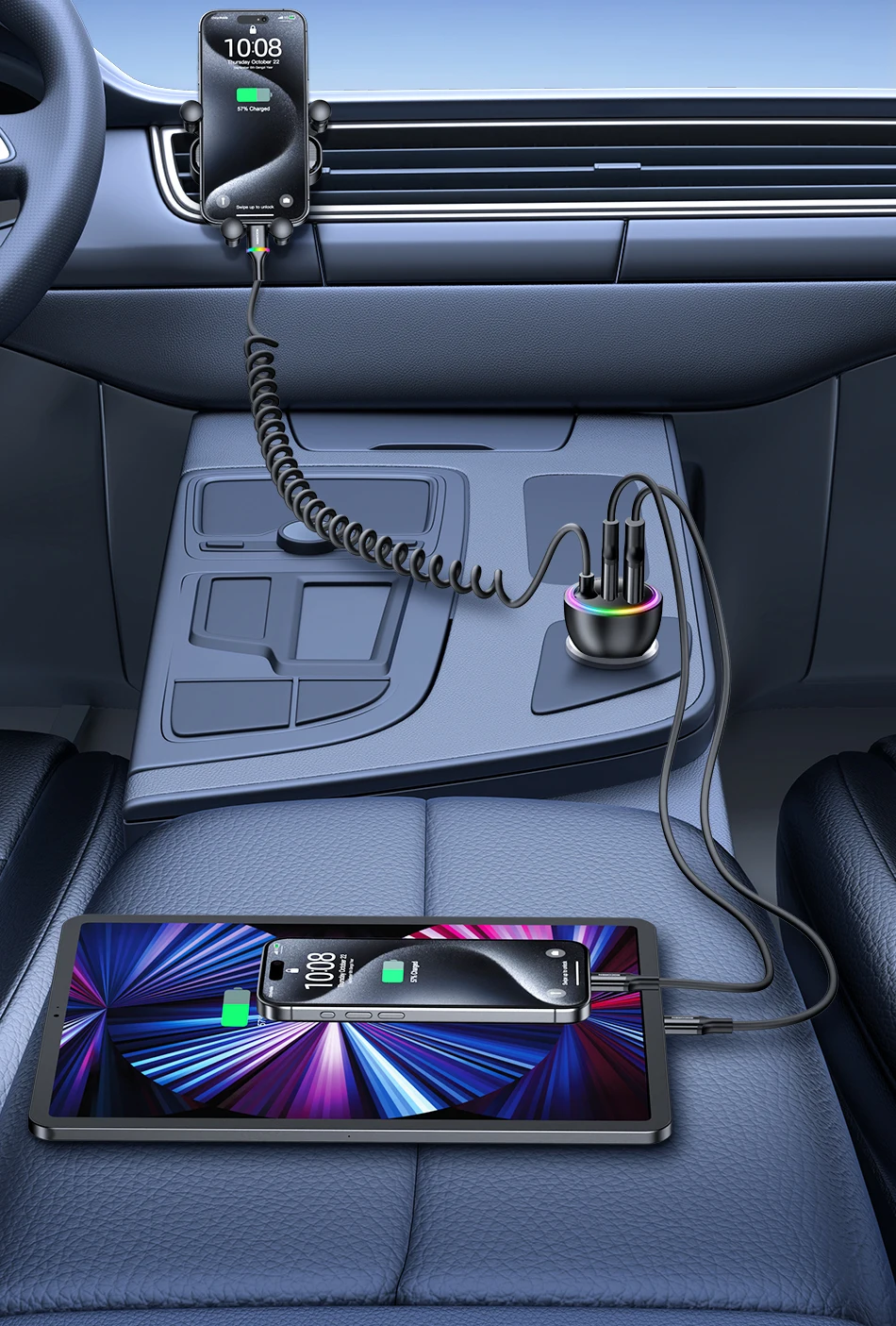S10f8463b32bf48f8b0ce002fcd220e6bY Rocoren Chargeur de Voiture 70W USB-C avec Câble LED