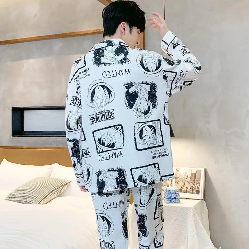 【MOODMOON】Kitsch Peterpan Long Sleeve Pajama One Piece Anime ONE-PEECE Luffy Pajama Sets Printing Cotton Lapels