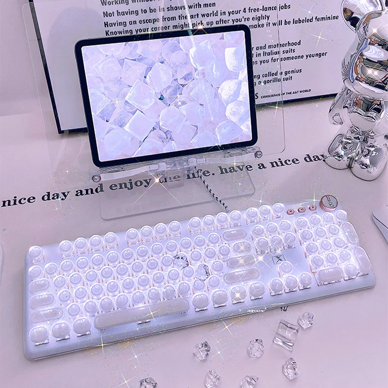 Teclado Mecânico Gaming Transparente Teclado Backlit Branco Usb com Fio Girl Gamer Desktop Laptop pc Cristal 104 Chaves - Imagem 2
