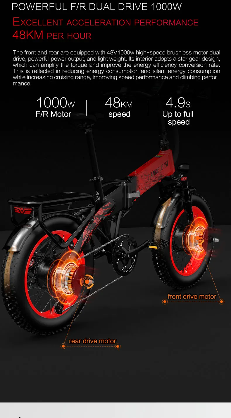LANKELEISI X2000 MAX 20-Zoll Faltbares Elektro-Mountainbike: 2000W Doppelmotor, 48V 20Ah Lithium-Akku, 130km Reichweite Fatbike E-Bike – Detail 6