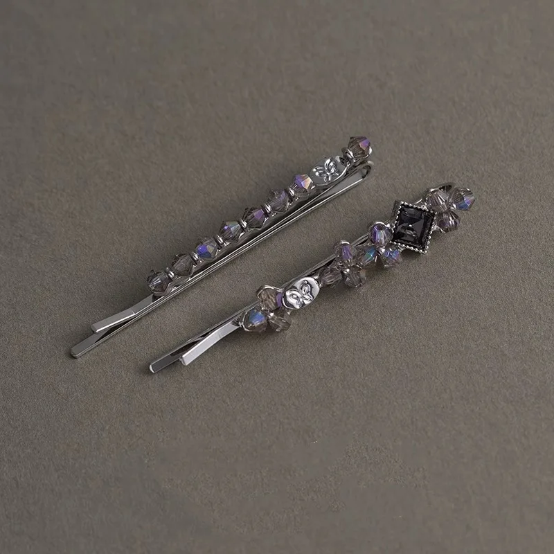 2 Teile/satz Exquisite Kristall Strass Geometrische Haarnadel Einfache frauen Stirn Pony Clip One-wort Seite Clip Haar Zubehör