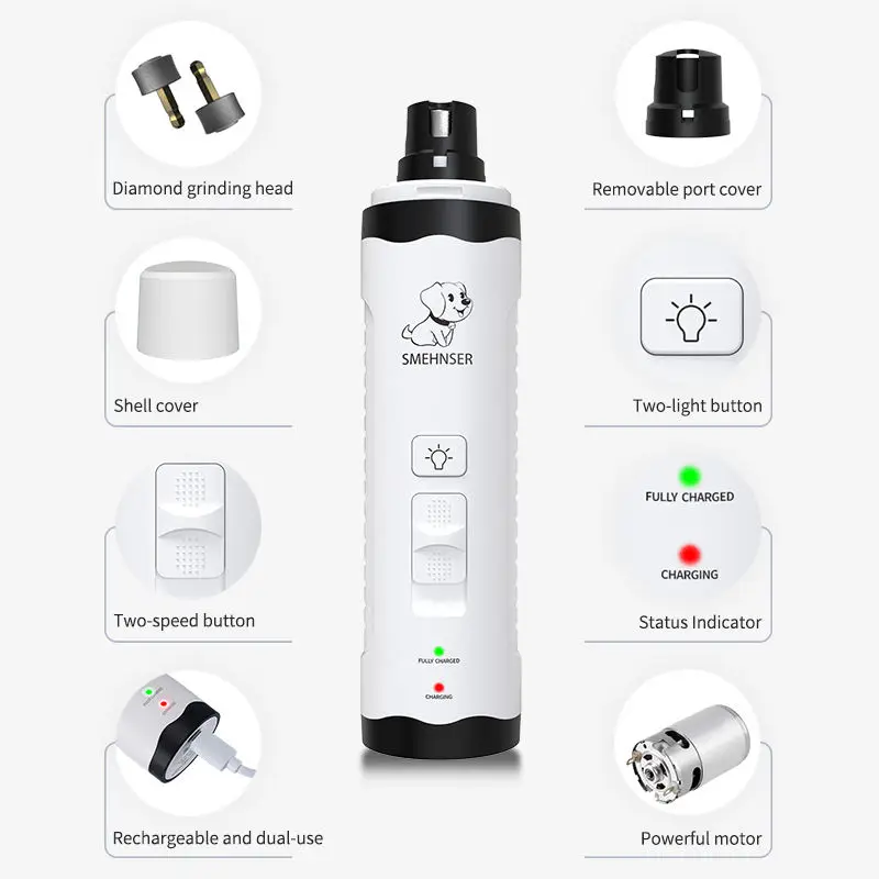 Electric Quiet Pet Nail Clippers Dog Cat Paws Rechargeable USB Charging Nail Grooming Grinder Trimmer Tools 3