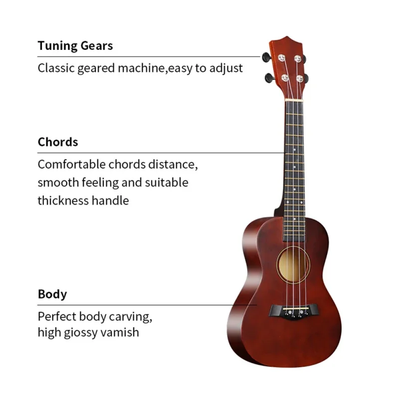 23-inch Ukulele Acoustic Kit with Bag Strings Strap Bridge Needle Capo Pick Tuner for Beginners