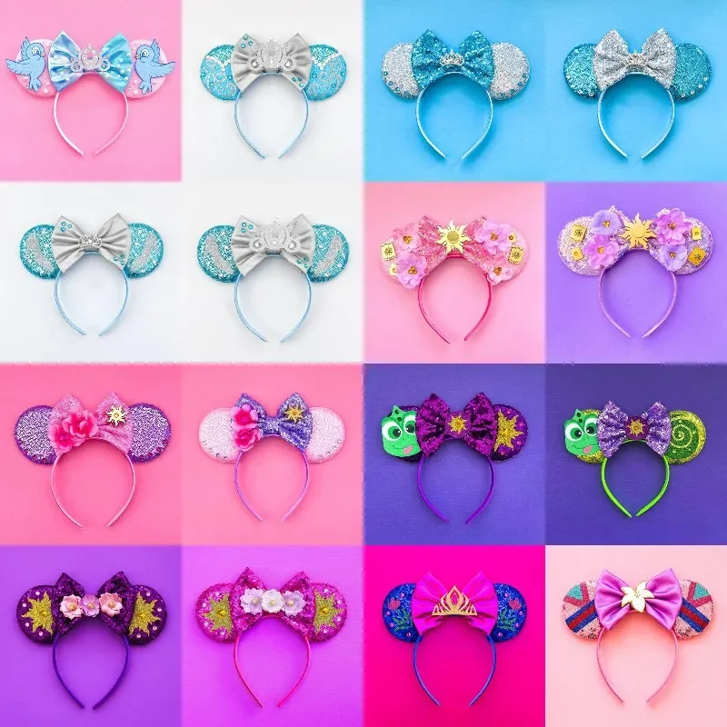 Disney Cinderella Ears Headband For Women Crown Bow Sequins Hairbands Girl Crystal Shoes Hair Accessories Kids Carnival Hairband