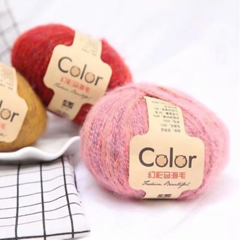 

5pcs 50g/ball Symphony Mohair Line Hand-Woven Fine Angola Plush Fine Color Segment Wool Yarn for Knitting Knitting Wool Yarn