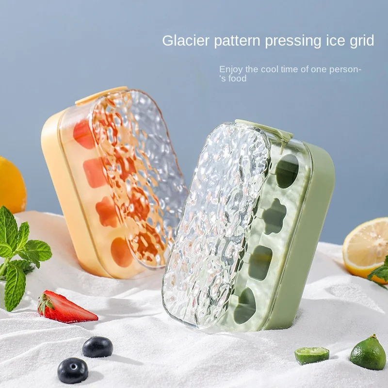 Summer press type ice tray refrigerator, household food grade ice cube mold, glacier pattern homemade tray mold