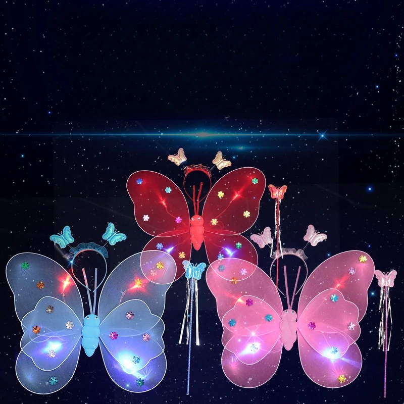 

4Pcs Colorful Kids Girls Fairy Princess Costume Sets Stage Wear Butterfly Wings Wand Headband Tutu Skirts