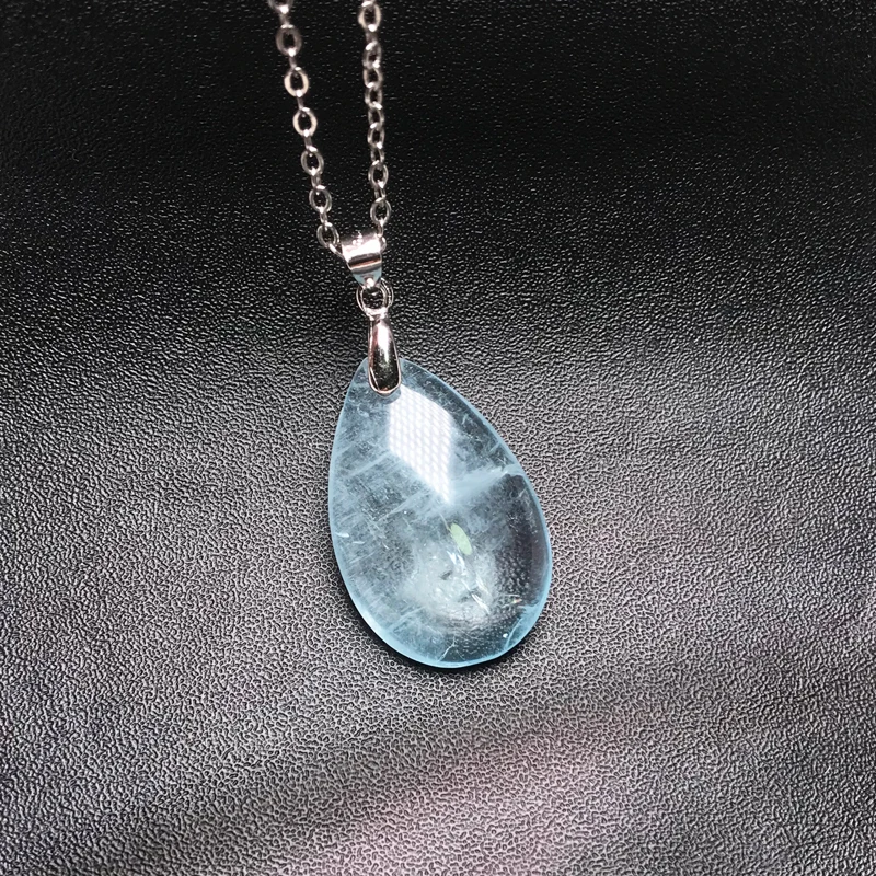 CSJ Natural Aquamarine Sterling 925 Silver Water Drop Energy Gemstone Fine Jewelry Necklace for Women Party Gift pendant necklace