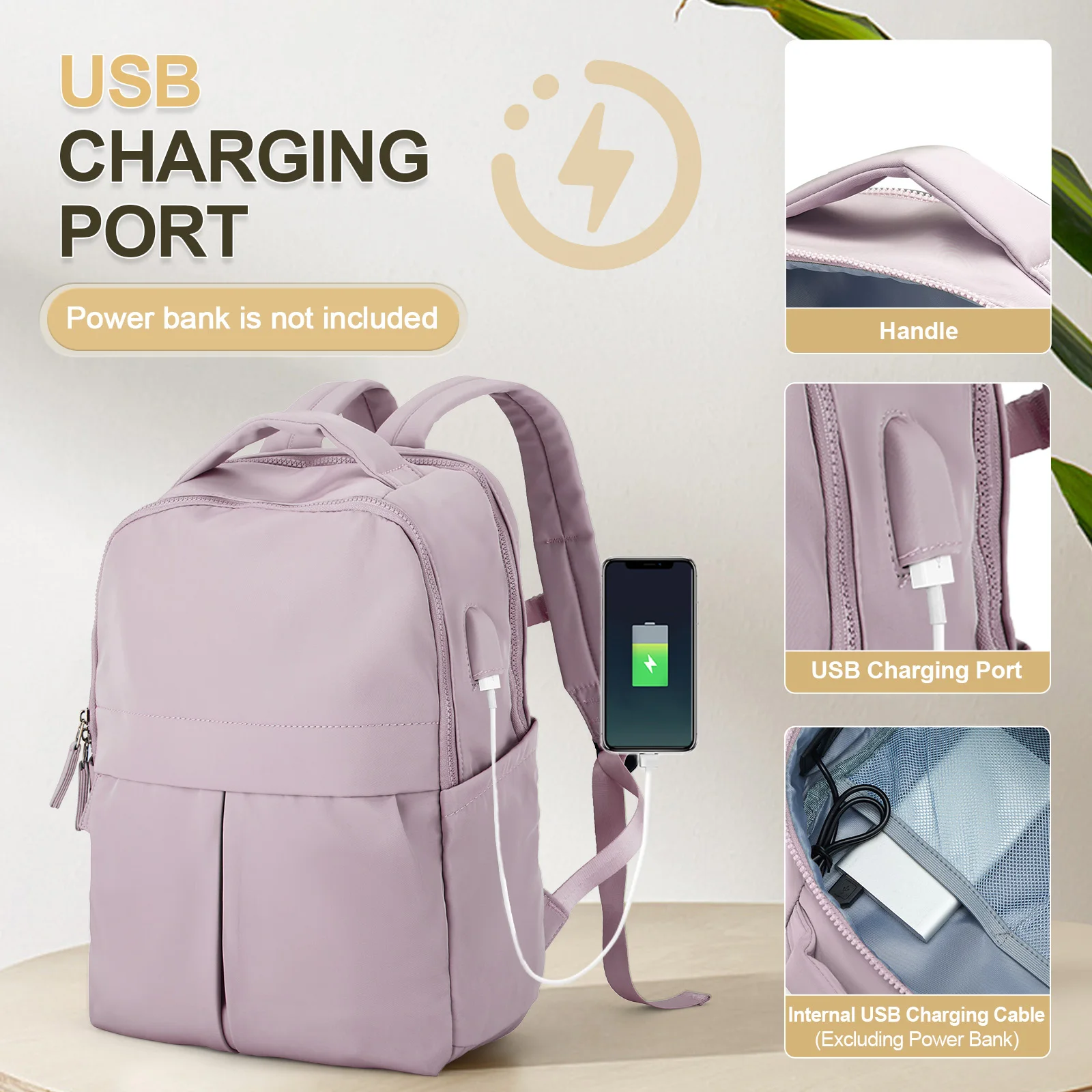 Women's Laptop Backpack, 5.6-inch Anti theft Laptop Casual Backpack, USB Charging, Work Travel, Girl University College Backpack