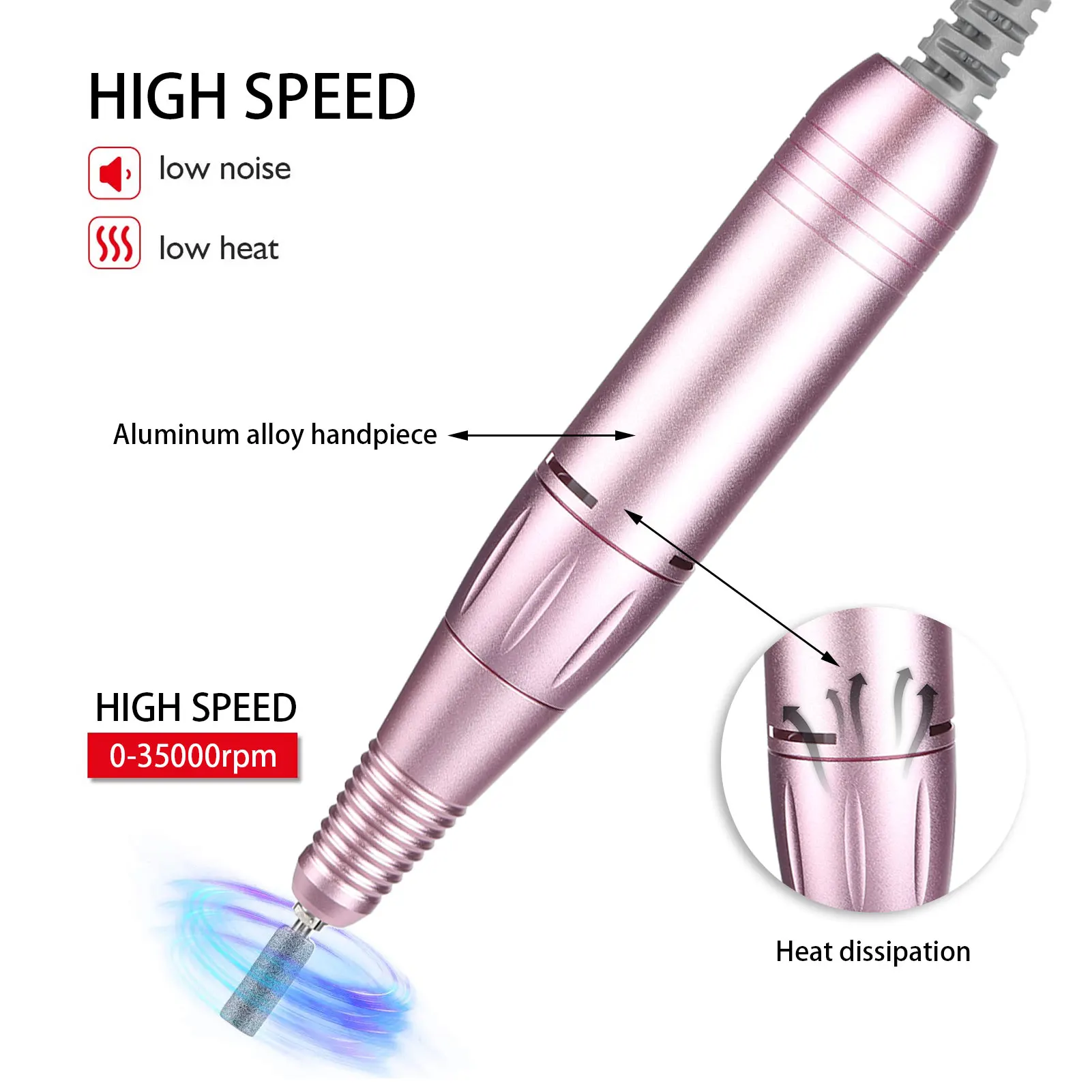 Professional Electric Manicure Machine Stainless Steel Handle 35000RPM Nail Drill Handle Electric Manicure Drill Accessory 5