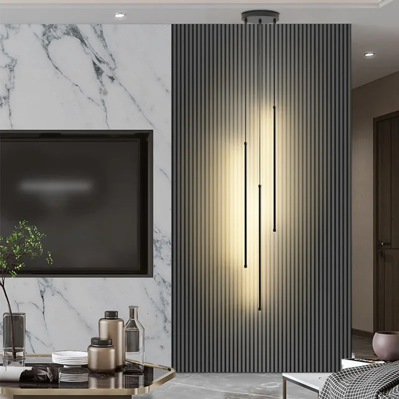 LED chandelier art lighting fixtures Modern straight LED Chandelier hanging light fixtures for dining room Black island Pendant Lights bedroom Background Lamp