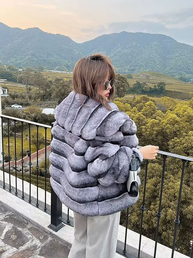 ZADORIN Luxury Winter Jackets for Women Chinchilla Color Fluffy