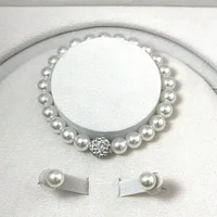 Ensemble de 3 pièces de bijoux en Imitation de perles, boule de feu, collier, Bracelet, boucle d'oreille, couleur argent, pierre de cristal, bijoux de mariée élégants 2