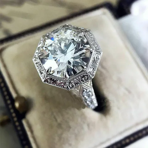 Silver Color Cubic Zirconia Rings Women Silver Color Wedding Bands Female Accessories Geometric Shape Trendy Jewelry