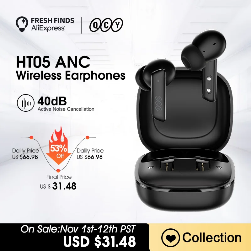 Qcy Ht05 Melobuds Anc 40db Noise Cancellation Wireless Earphones 6 Mic Hd Call Headset Bt5.2 Touch Control Earbuds Low Latency - Earphones & Headphones - AliExpress - 200 лучших товаров с Али