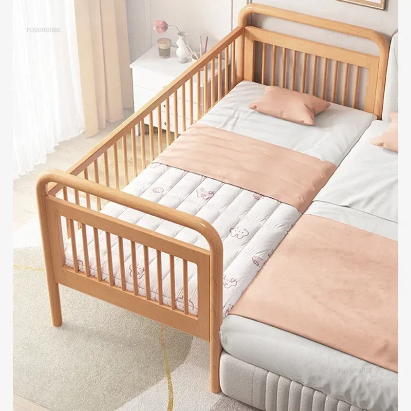 Minimalist Beech Children Beds for Bedroom Modern Widened Guardrails Child Bed Creative Fashion Toddler Bed for Kindergarten G