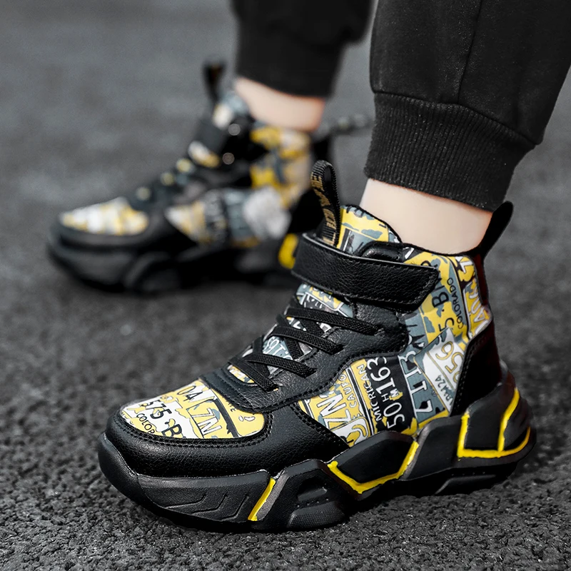 Children Shoes Boy Sneakers Fashion Print Luxury Designer High Top Sneakers Kids Tenis Shoes Boy Sports Casual Free Shipping