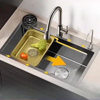 อ่างล้างจานเดี่ยวขนาดใหญ่ อ่างล้างจานหนา สีเทา นาโน สแตนเลส 304 ลายรังผึ้ง 2