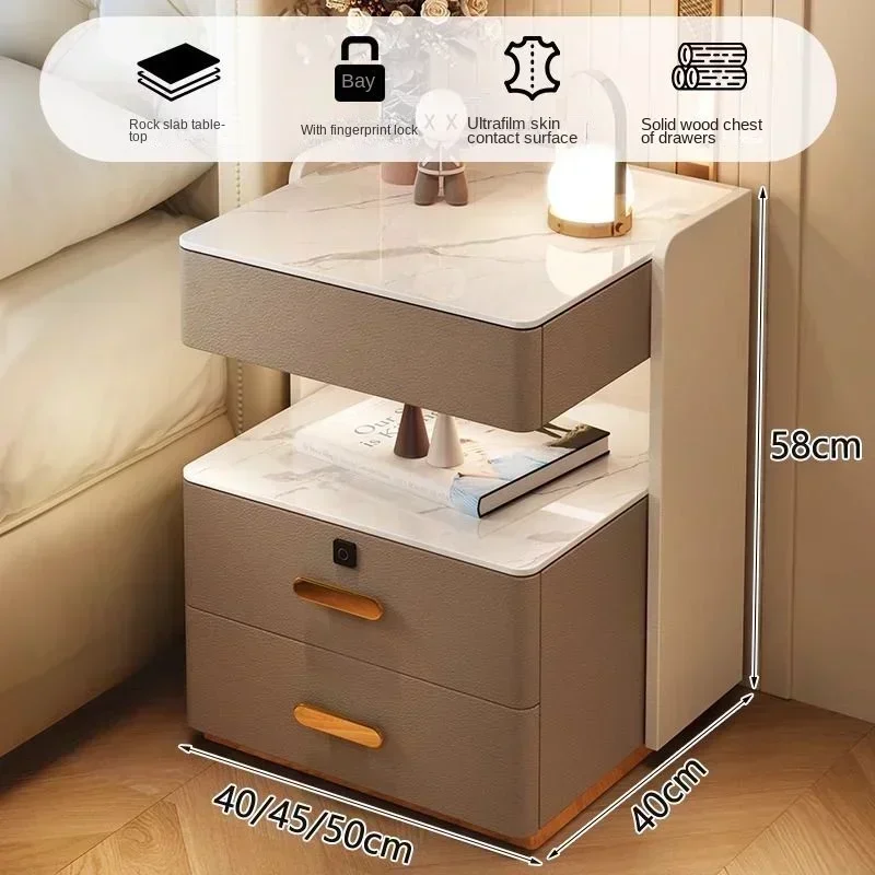 Mesita de noche inteligente, lujosa, de alta gama, multifuncional, con carga inalámbrica, almacenamiento simple y moderno, de madera maciza