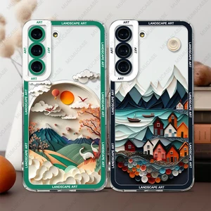 Case For Samsung Galaxy S24 S20 S21 FE S22 Plus S23 Ultra A22 A54 5G Soft Cover Landscape Art