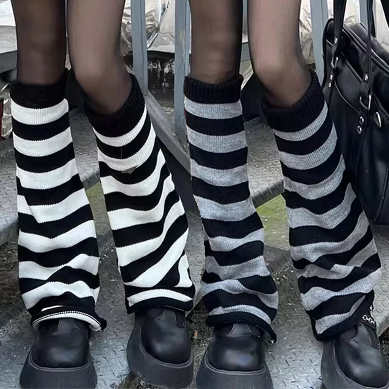 

Женские теплые носки Goth в стиле Харадзюку, пикантные полосатые трикотажные гольфы, накидка на ногу в стиле "Лолита", сутулки, манжеты для сапог