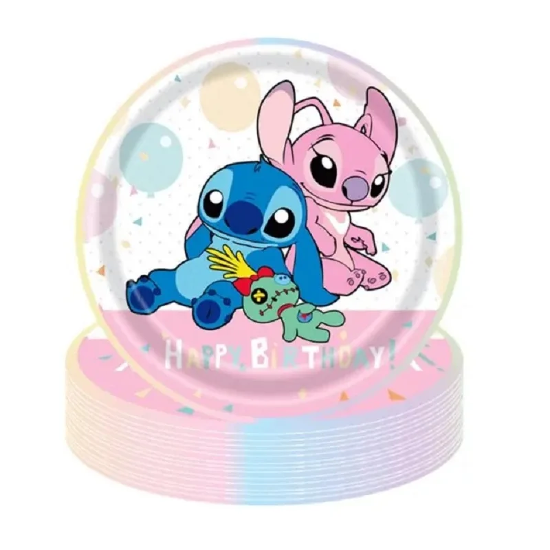 Birthday Party Supplies Pink Lilo and Stitch Angel Disposable Tableware Napkin Tablecloth Balloon Girls Baby Shower