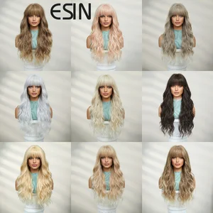 ESIN Synthetic Wig Long Black Color Water Wave Wigs for Women Cosplay Colorful Party Natural Daily Wigs Heat Resistant Hair