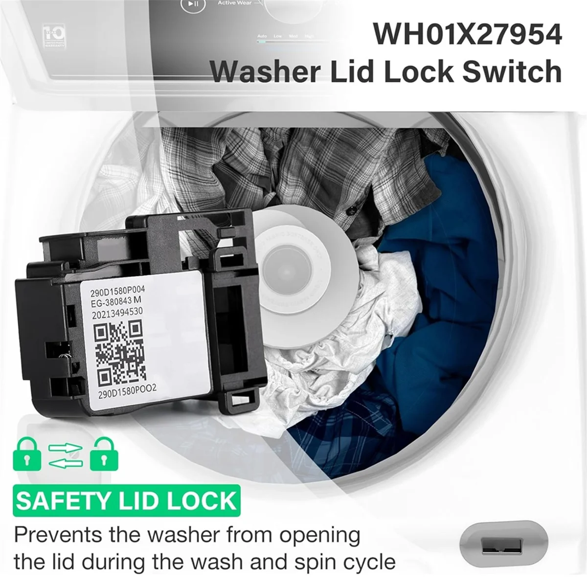 GE Washer Lid Lock Switch Replacement - Quick Release Door Lock WH01X27954 For High-Efficiency Models